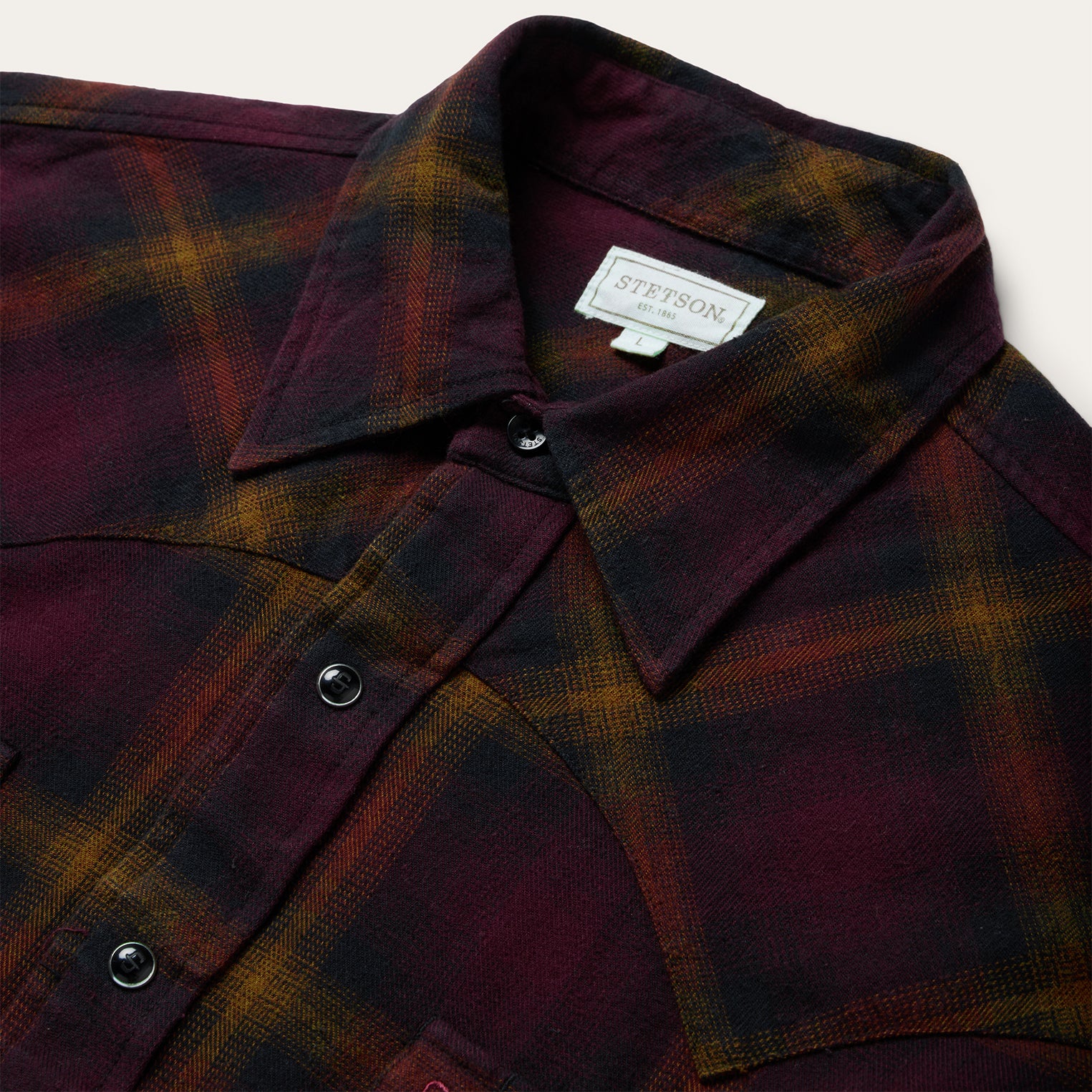 Black Wine Plaid Flannel Western Shirt - Image 3