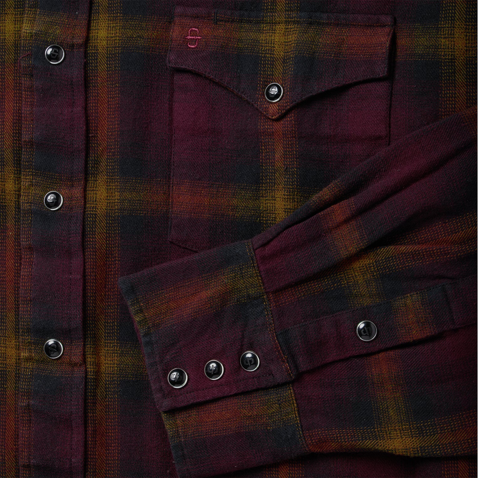 Black Wine Plaid Flannel Western Shirt - Image 5