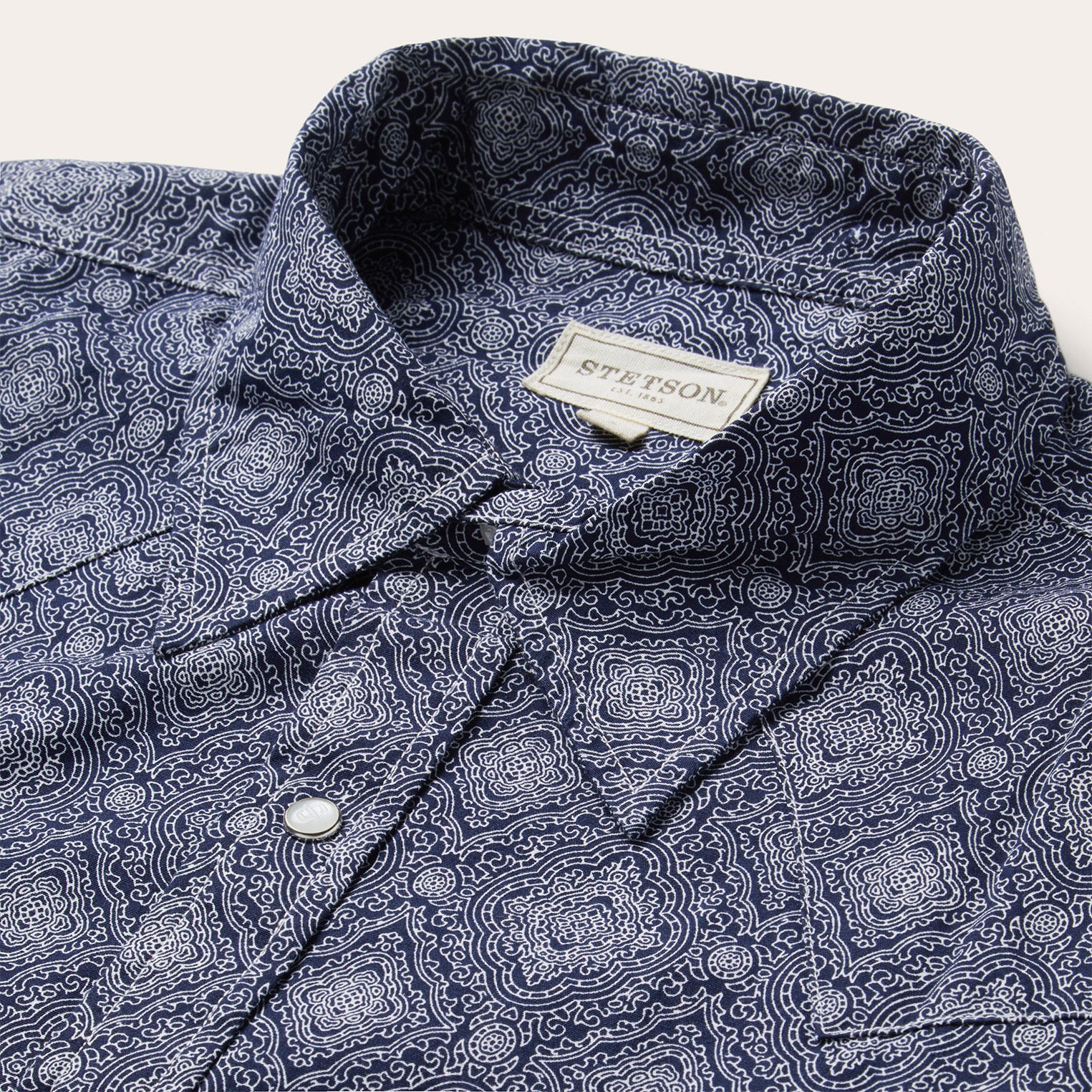 Blue Medallion Print Western Shirt - Image 3