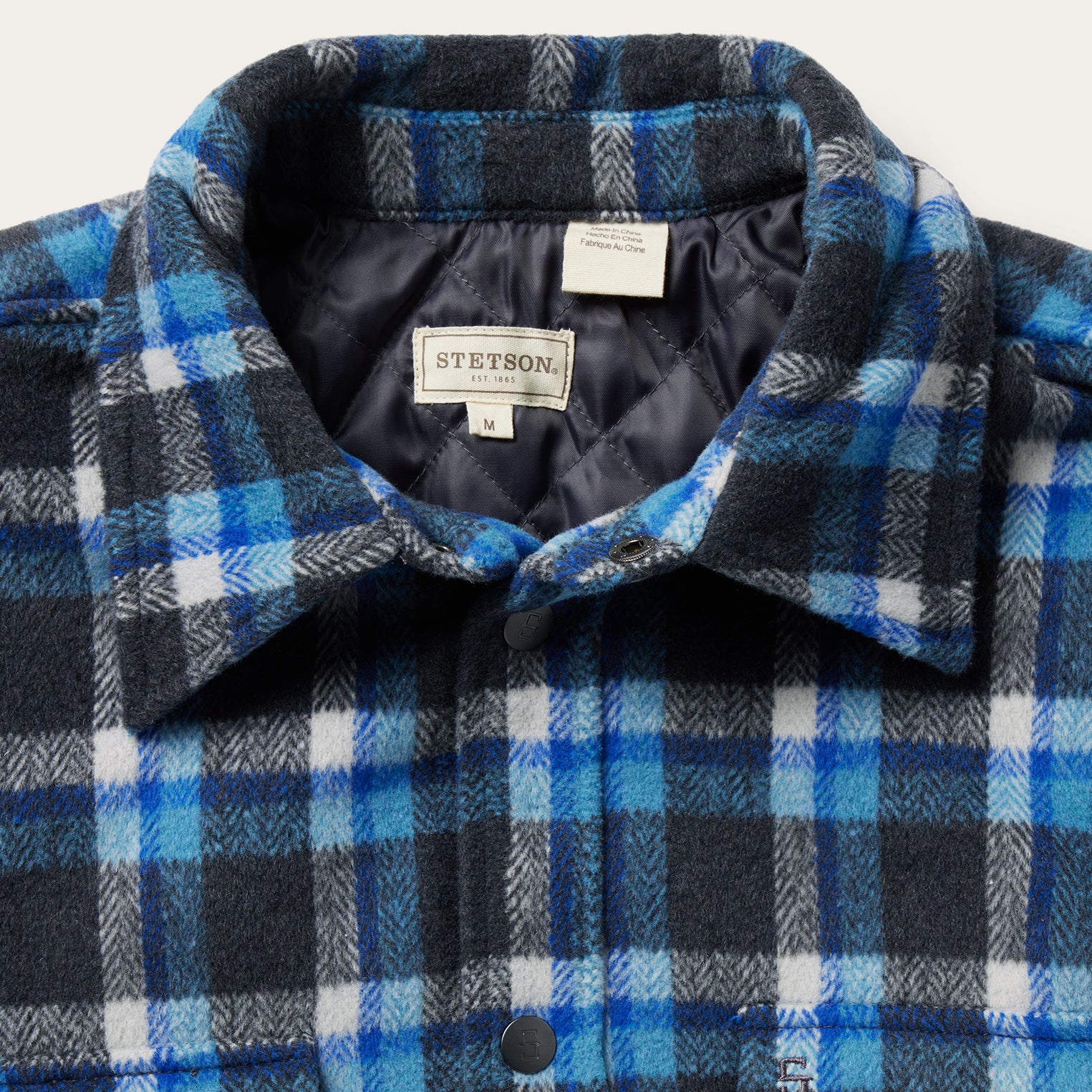 Blue Plaid Quilted Shirt Jacket - Image 3