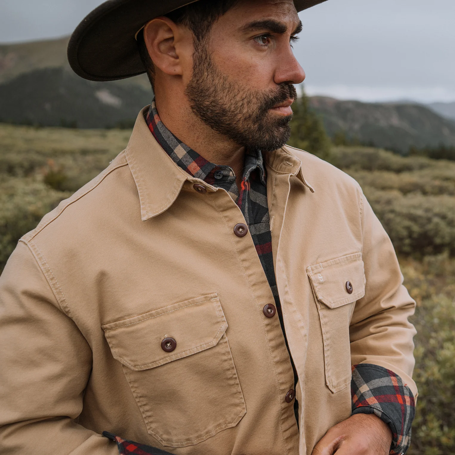 Camel Stretch Canvas Shirt Jacket - Image 3