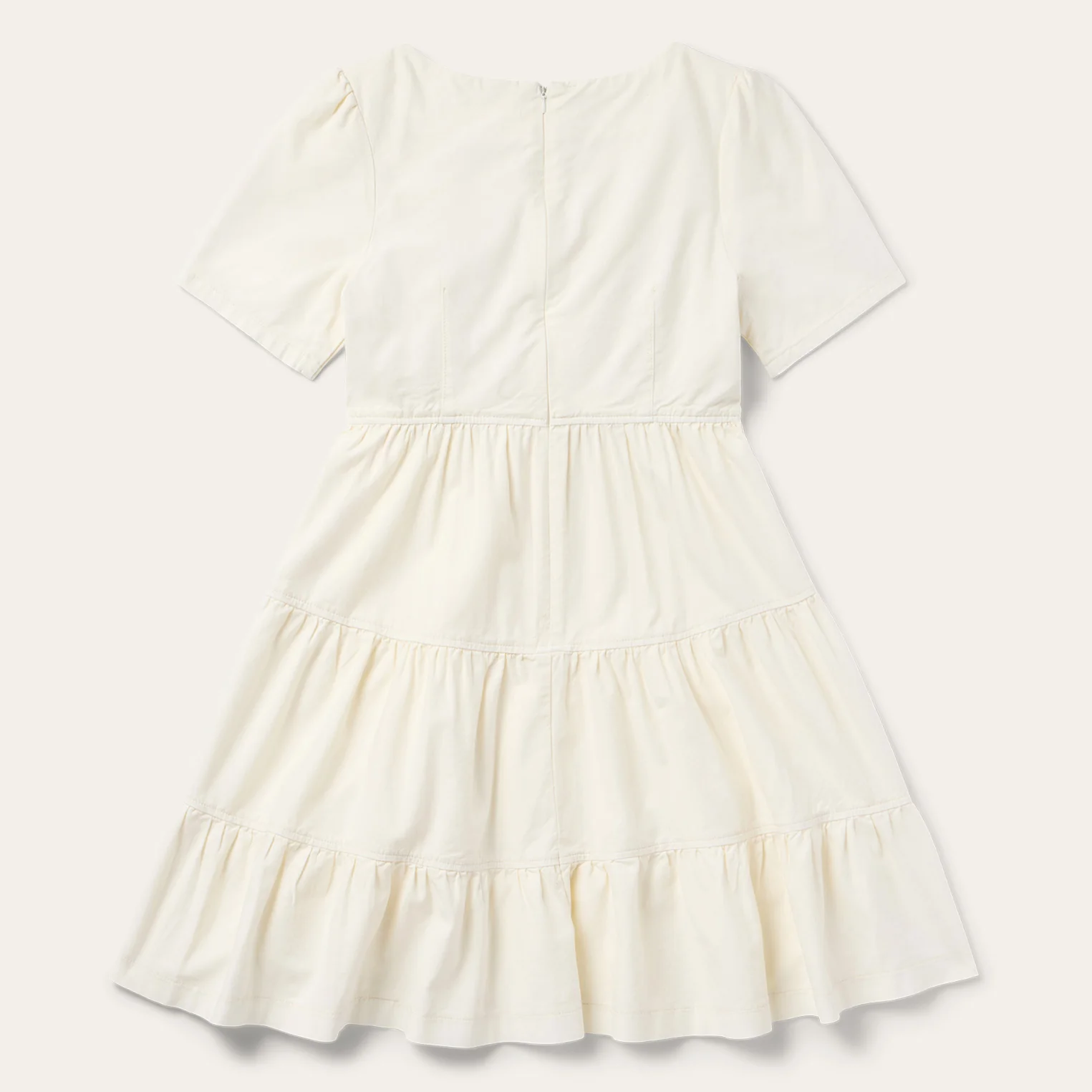 Cream Denim Tiered Dress - Image 3