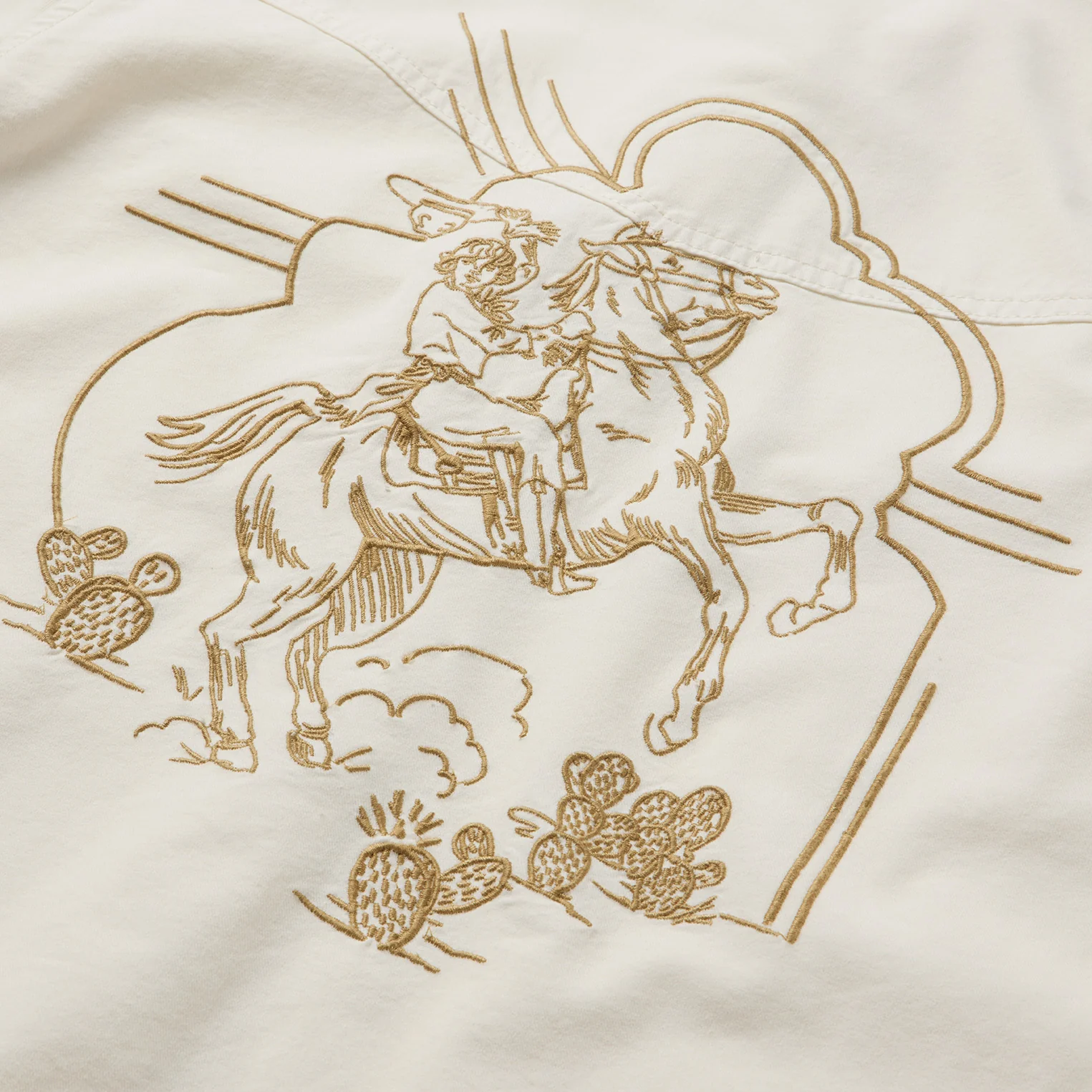 Embroidered Cream Denim Cropped Shirt - Image 4