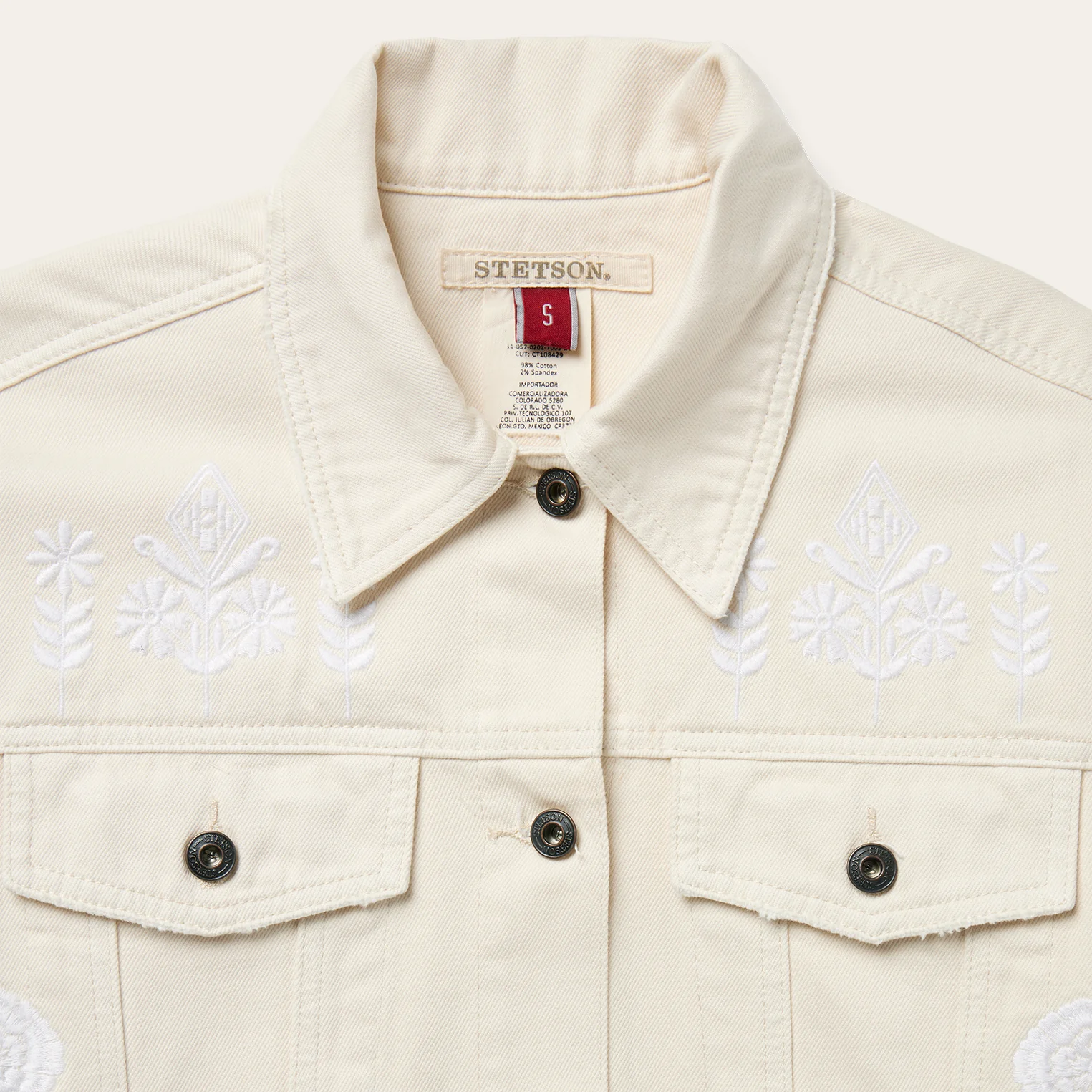 Embroidered Cream Denim Jacket - Image 3