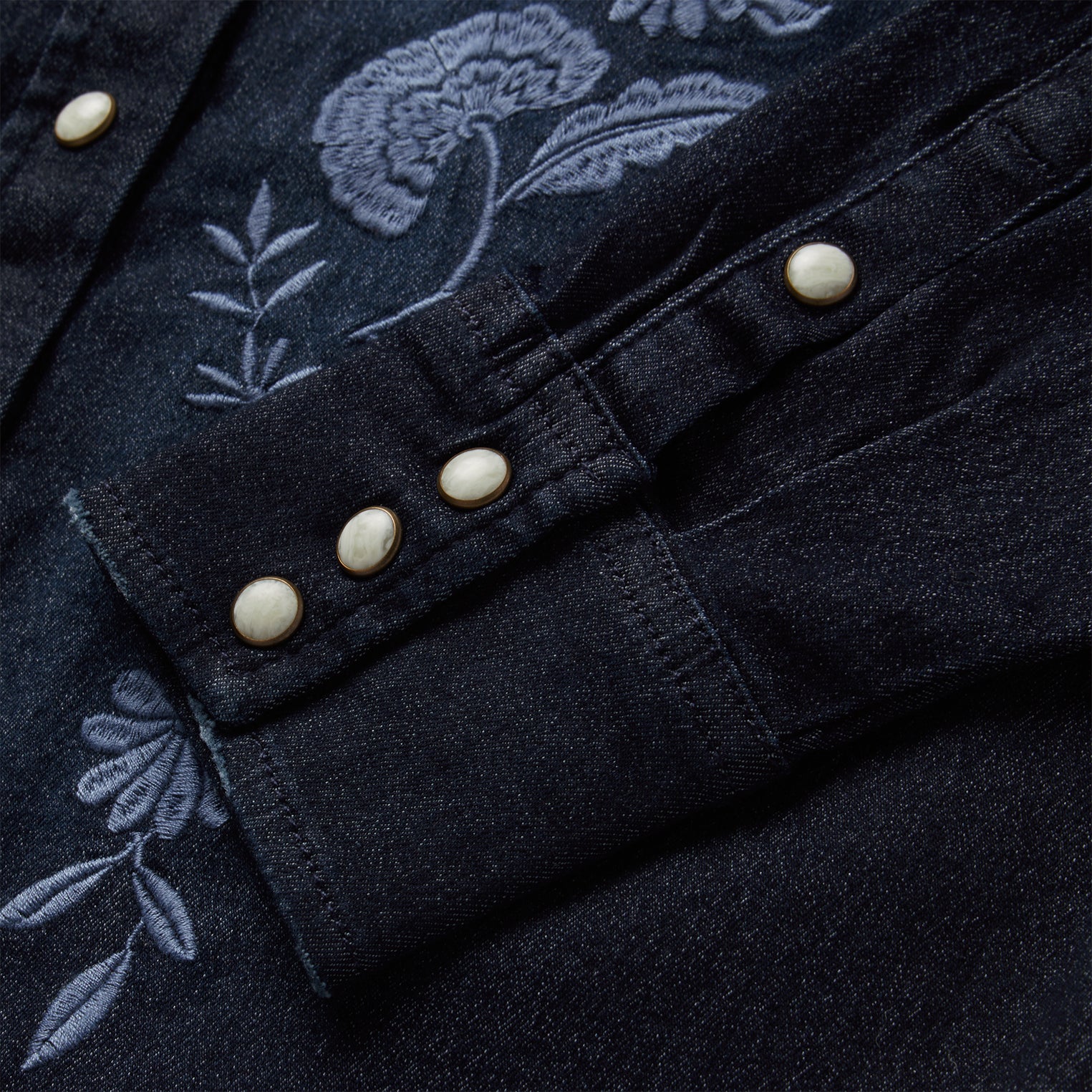 Embroidered Dark Denim Snap Front Shirt - Image 6