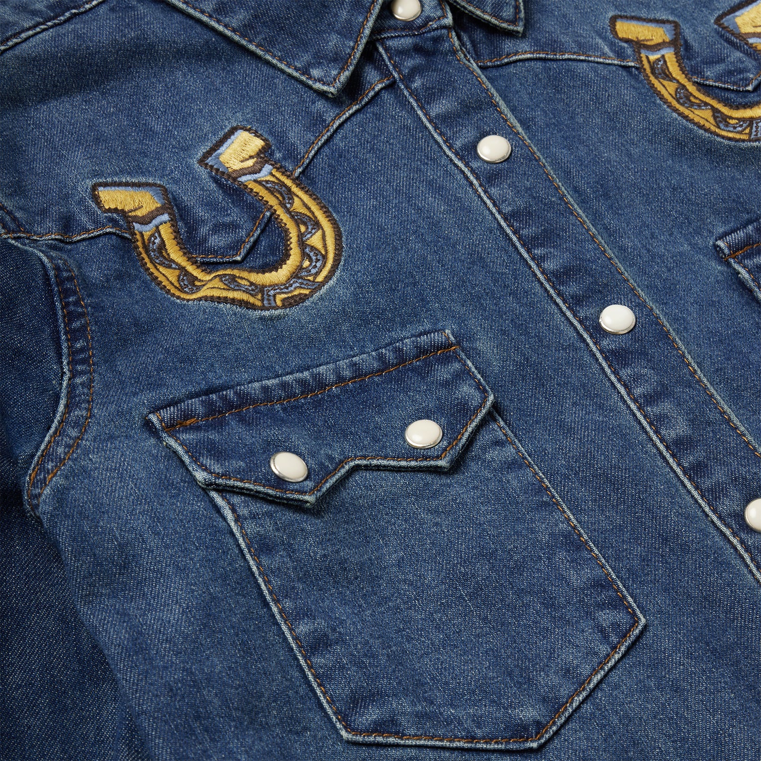 Embroidered Dark Denim Western Shirt - Image 3