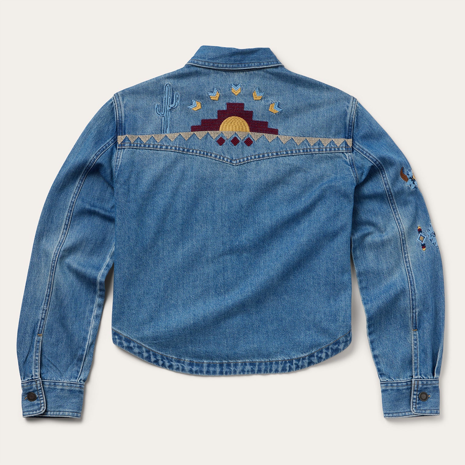 Embroidered Denim Button-Up Cropped Shirt - Image 5