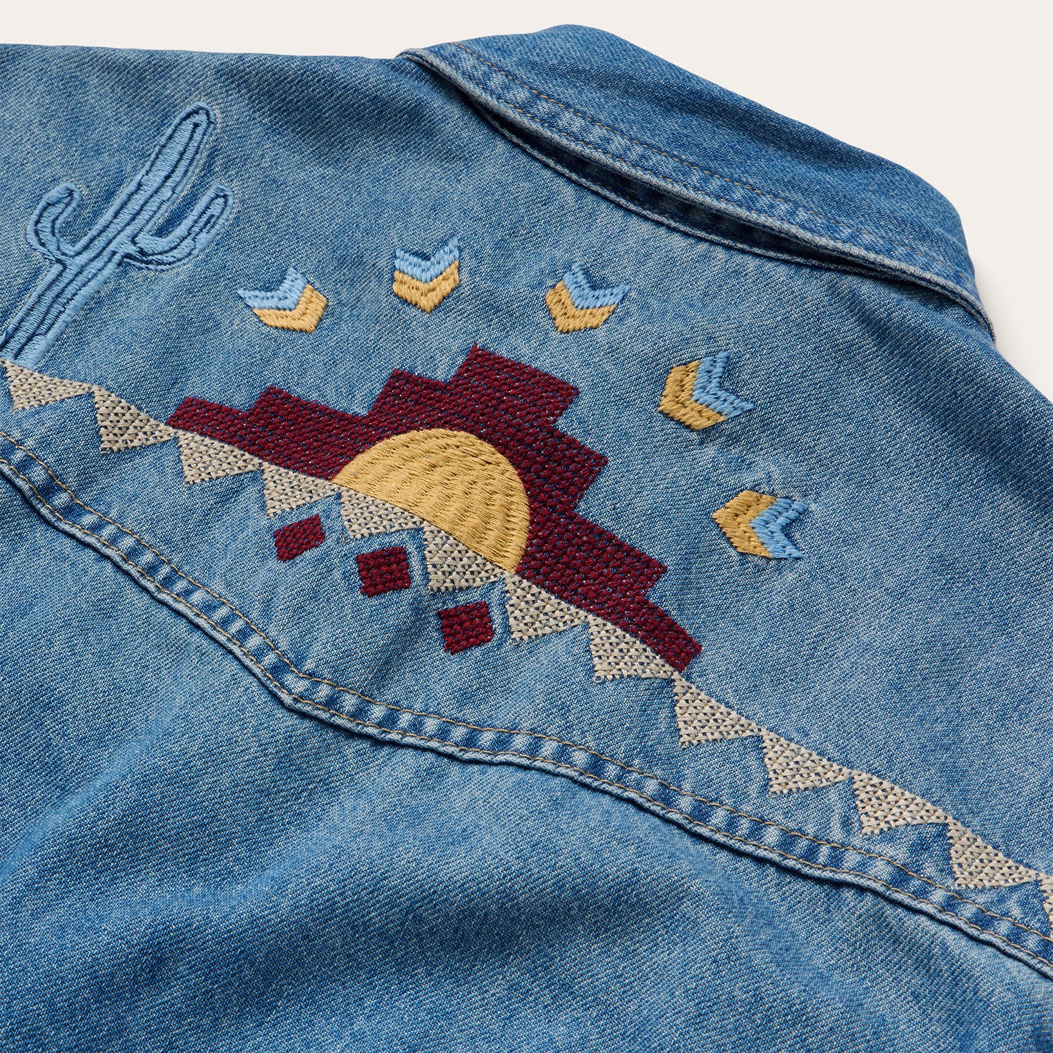Embroidered Denim Button-Up Cropped Shirt - Image 7