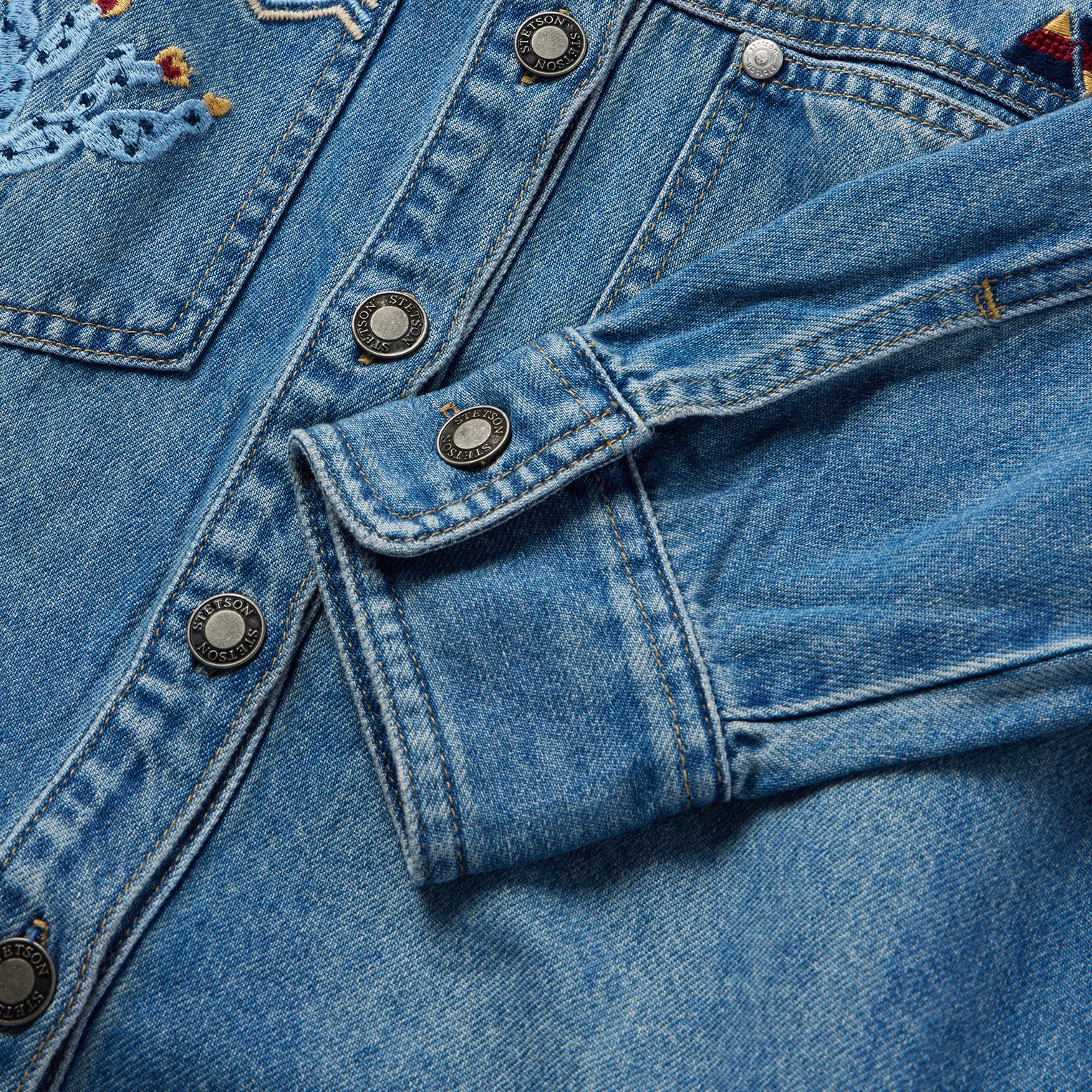 Embroidered Denim Button-Up Cropped Shirt - Image 8