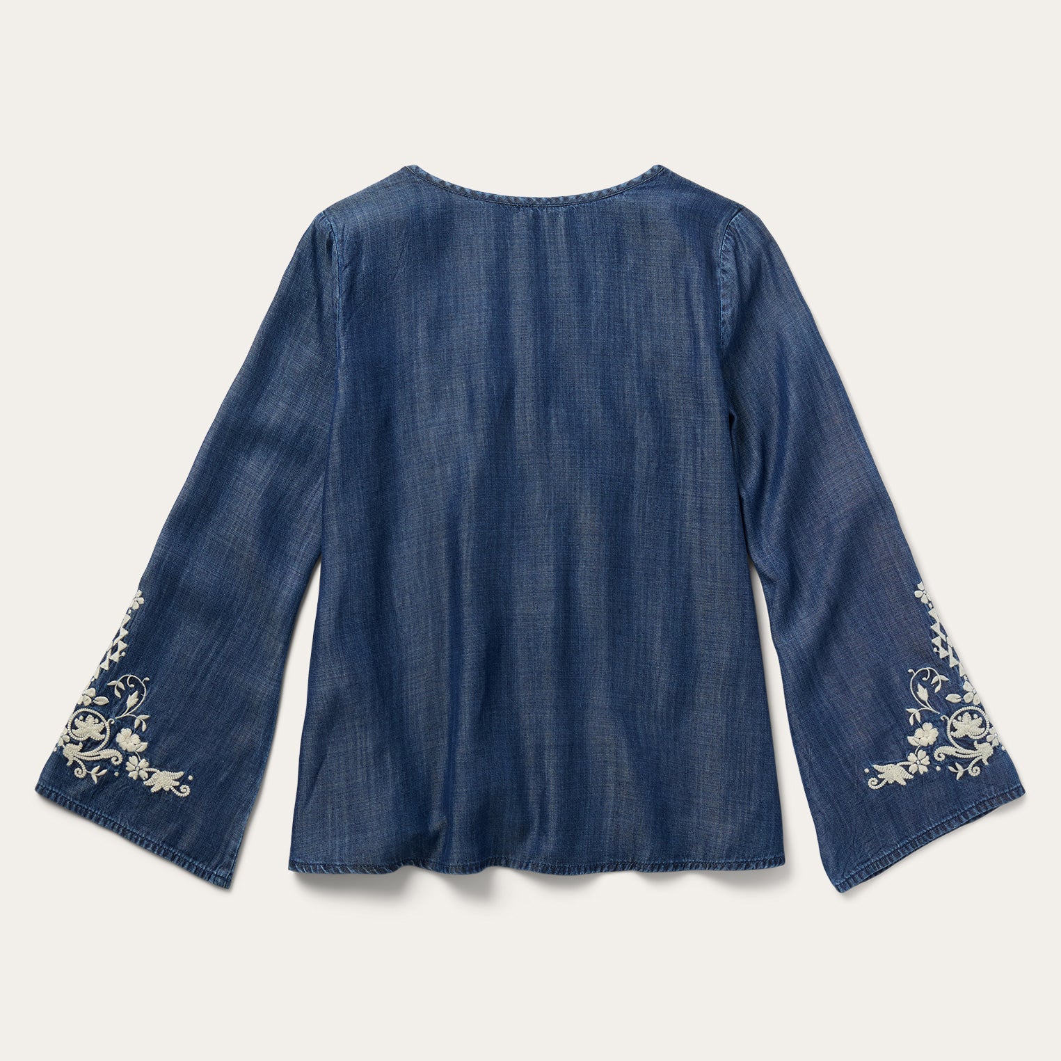 Embroidered Denim Peasant Blouse - Image 2