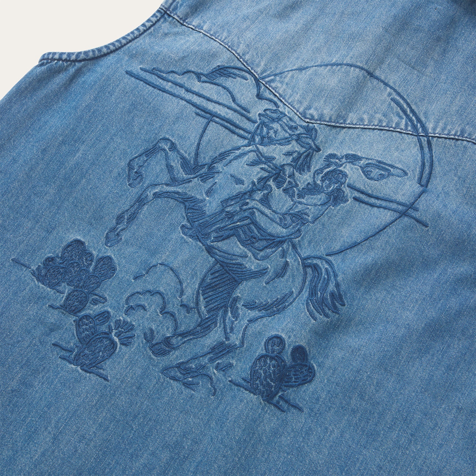 Embroidered Sleeveless Denim Shirt - Image 3