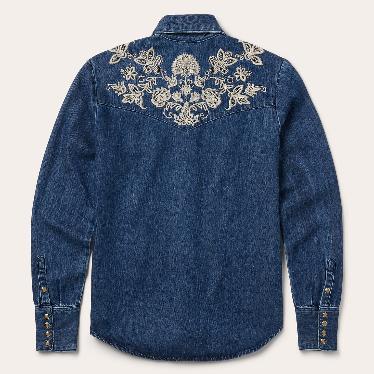 Floral Embroidered Dark Denim Shirt - Image 4