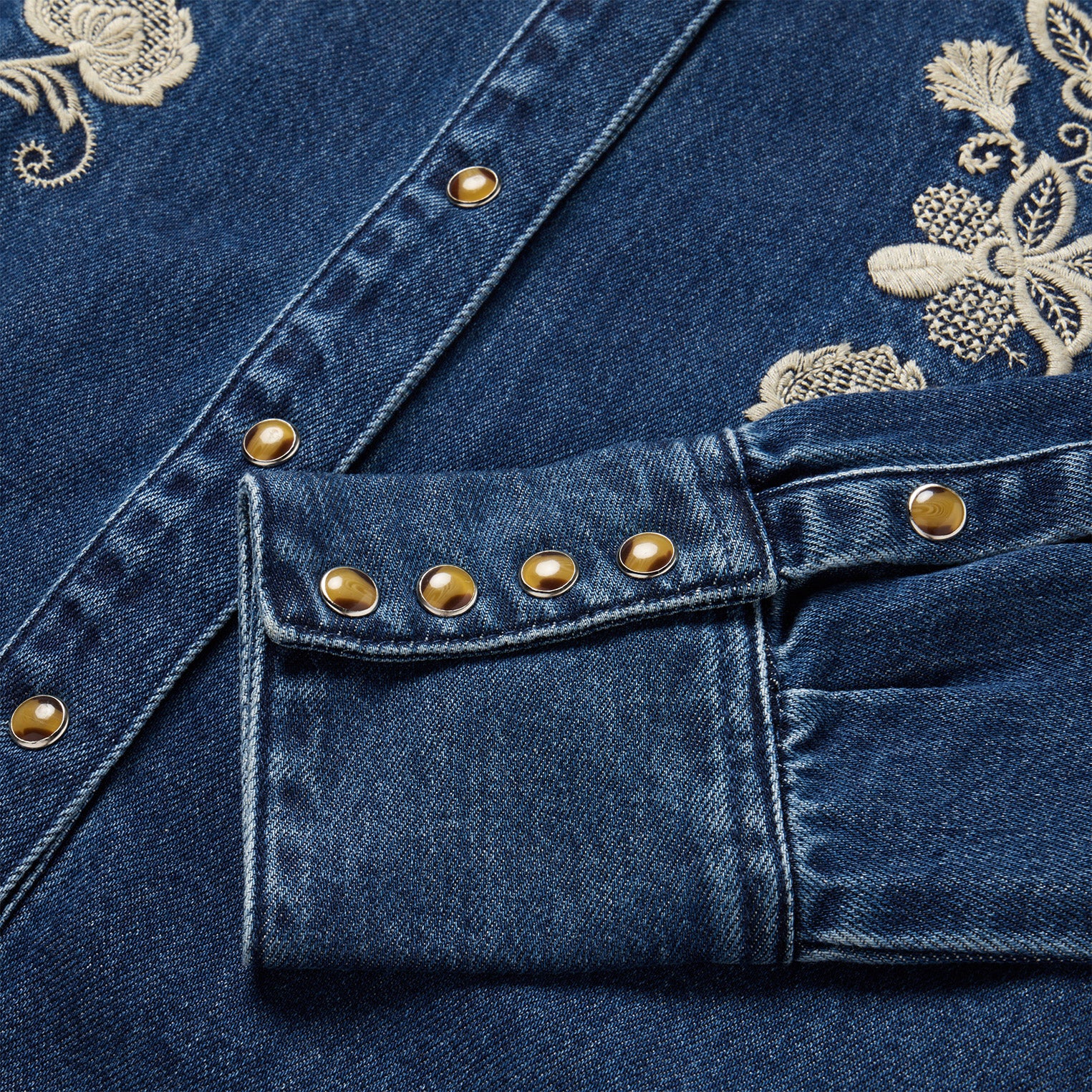 Floral Embroidered Dark Denim Shirt - Image 6