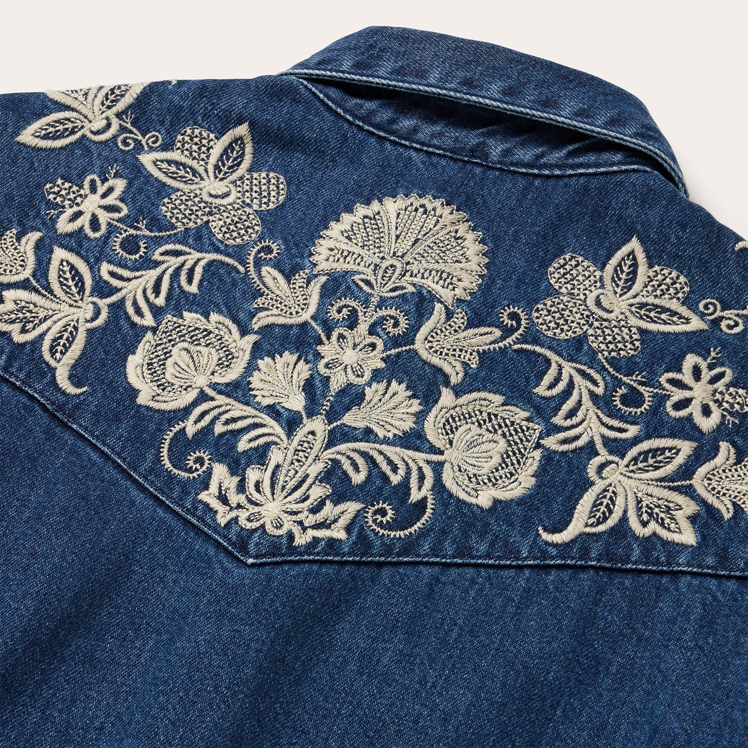 Floral Embroidered Dark Denim Shirt - Image 7