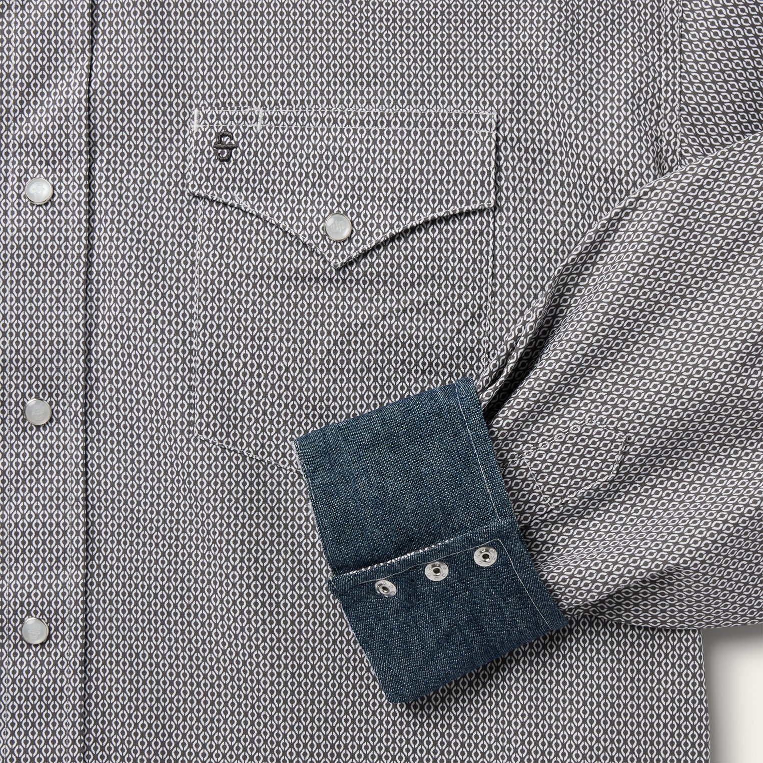 Grey Geo Print Western Shirt - Image 5