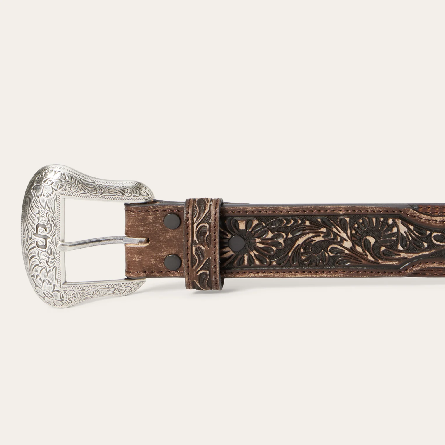 Hair-on-Hide Tooled Tab Belt - Image 4