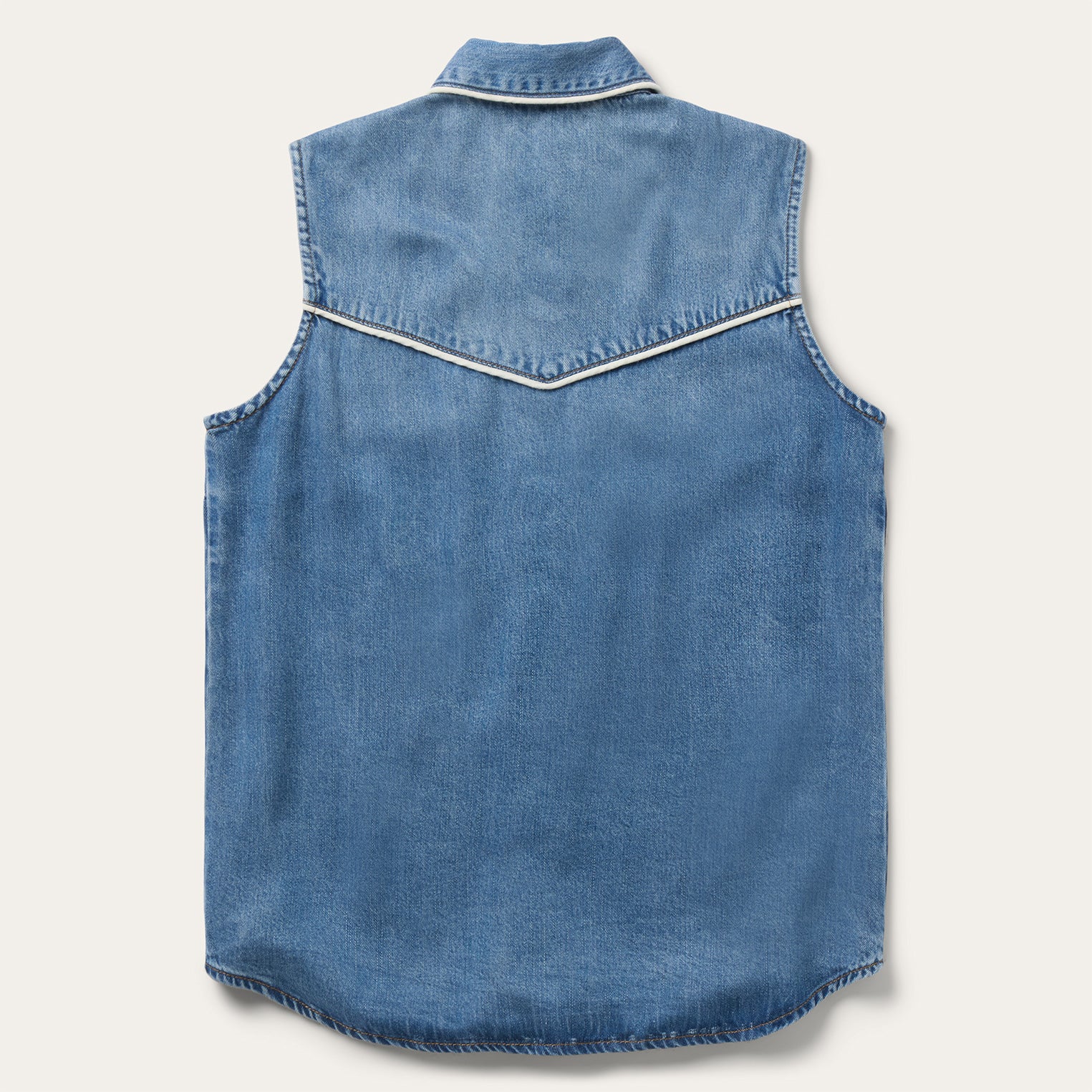 Piped Denim Sleeveless Shirt - Image 2