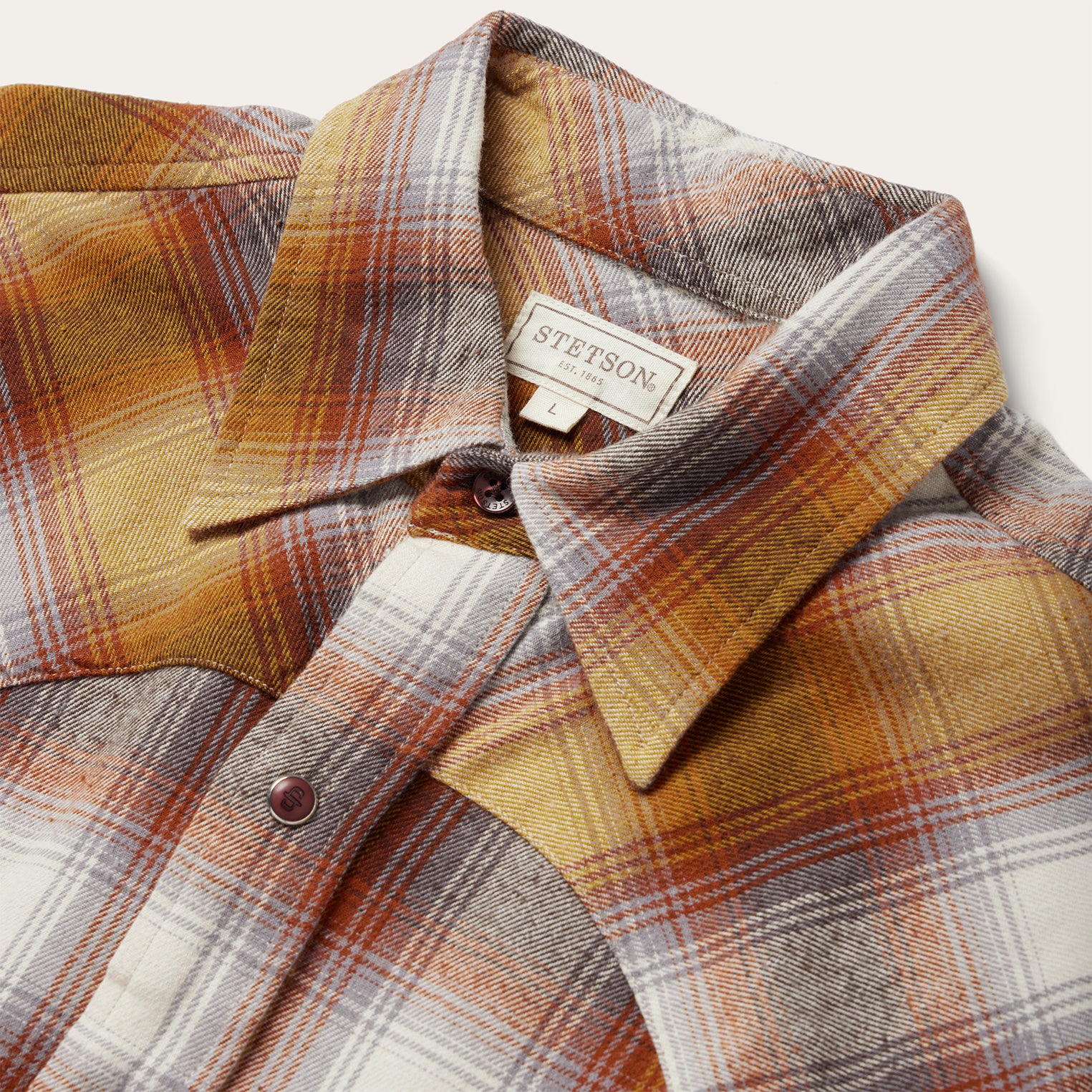 Rust Plaid Flannel Western Shirt - Image 3