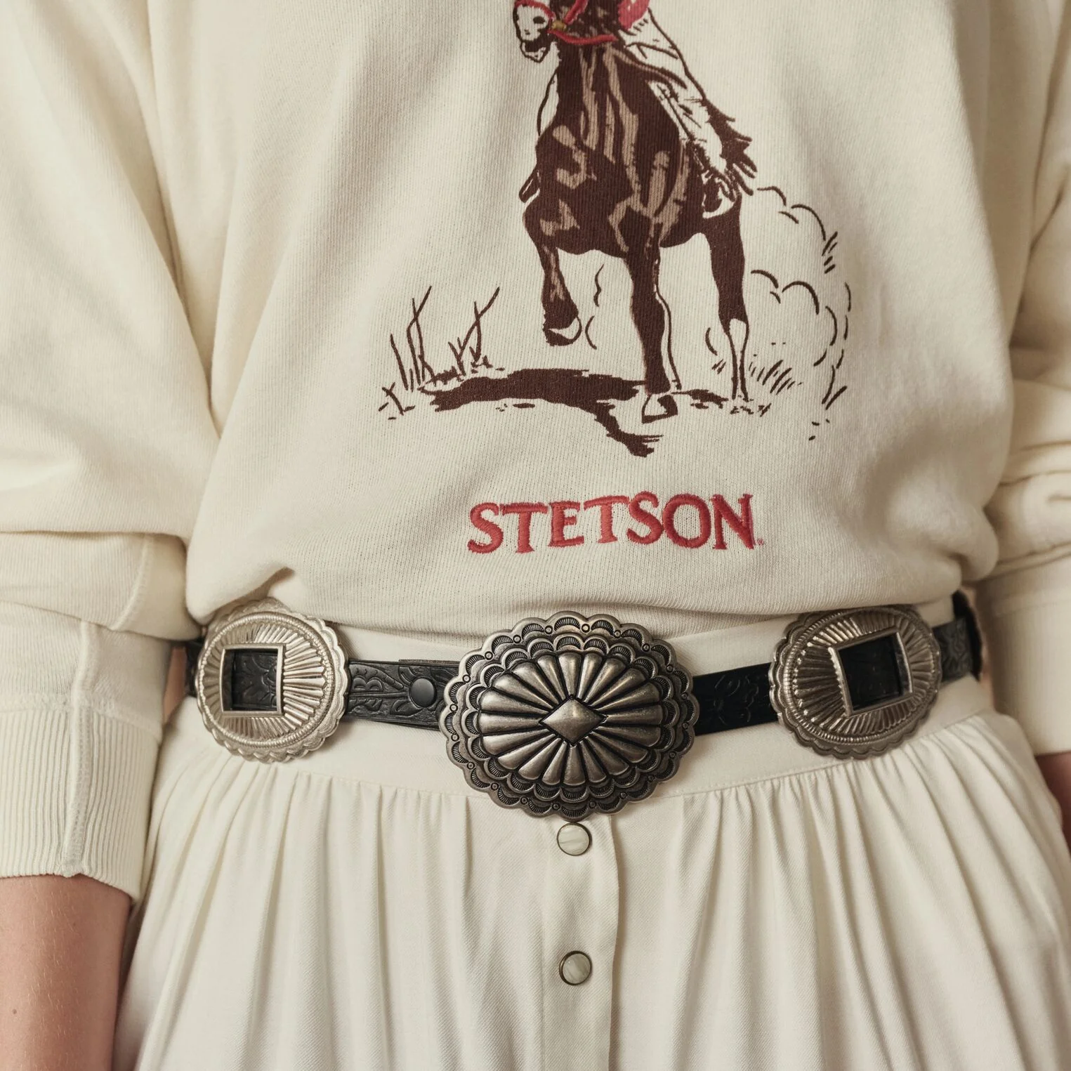Stetson & THE GREAT. Tooled Leather Concho Belt - Image 3