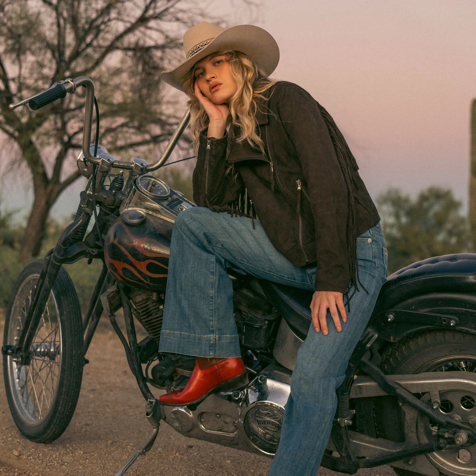 Suede Fringe Motorcycle Jacket - Image 2