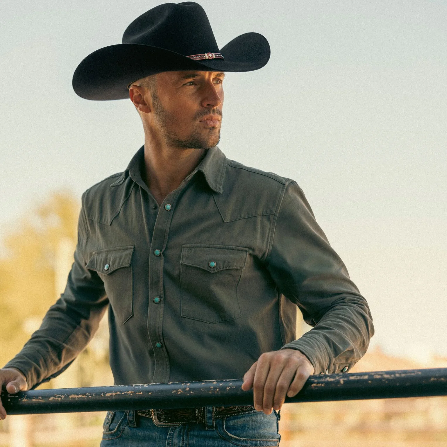 Turquoise Snap Twill Western Shirt - Image 2